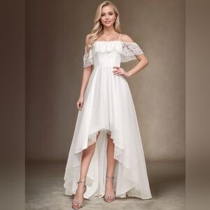 NWT- Ever Pretty sz.4 High-Low A-Line Cold Shoulder Wedding Dress